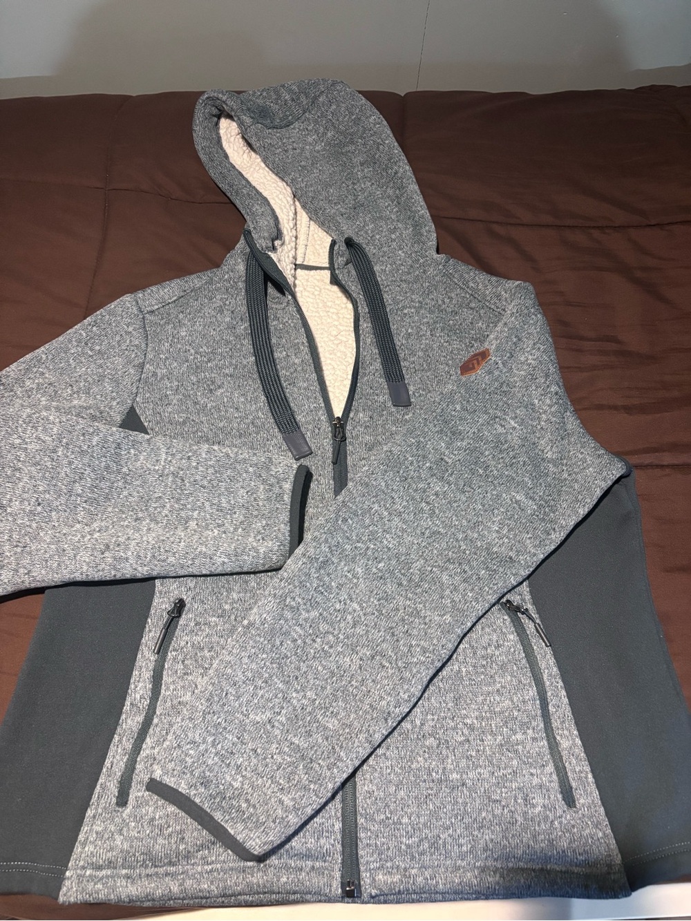 Free Country Women’s Heather Stormy Gray/Blue Hooded Sherpa-Lined Utility Jacket